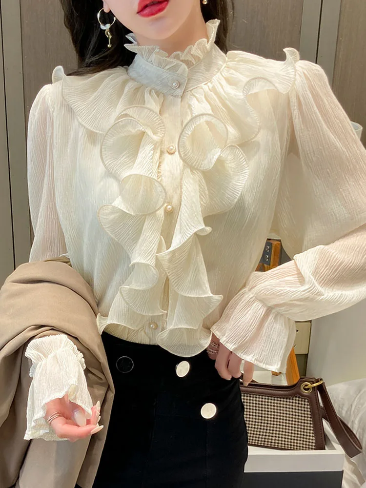 Blusas Mujer De Moda 2023 Elegantes Long Sleeve Blouse Women Ruffles Print  Chiffon Blouse Shirt Women Tops Blouses Blusa G348 - AliExpress