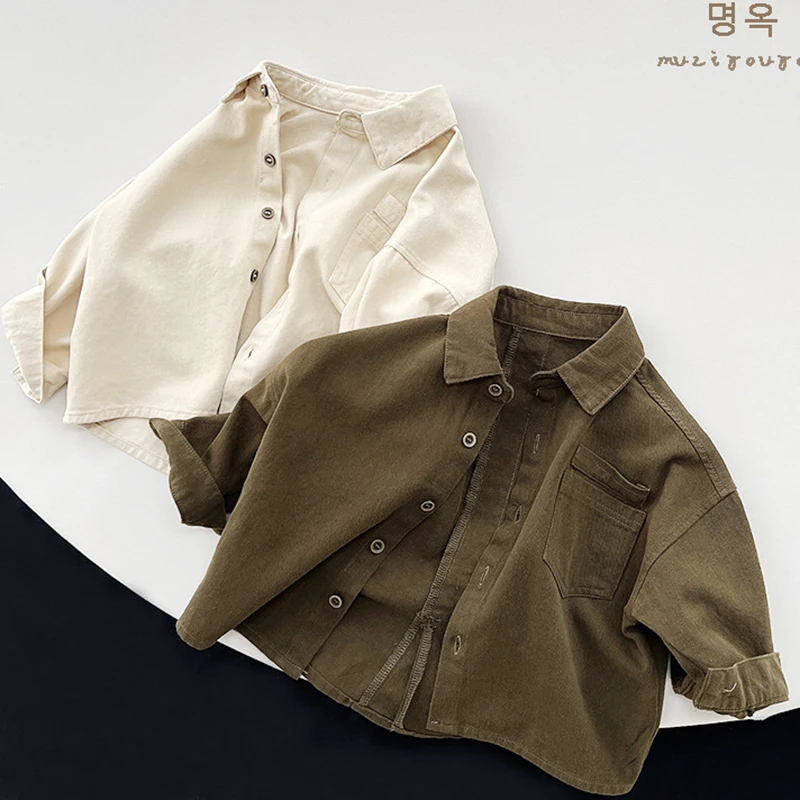 Autumn Spring Korean Style Children Clothing Cotton Long Sleeve Casual Loose Shirt Baby Girls Boys Coat 1-6Yrs Kids Shirt