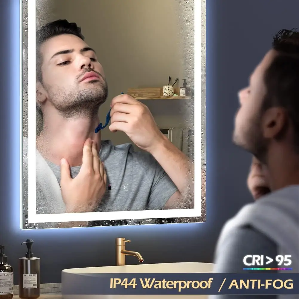 28 x 36 inch LED Bathroom Mirror Hand Wave Induction Vanity Mirror with Bluetooth Speaker Illuminated Dimmable Anti Fog