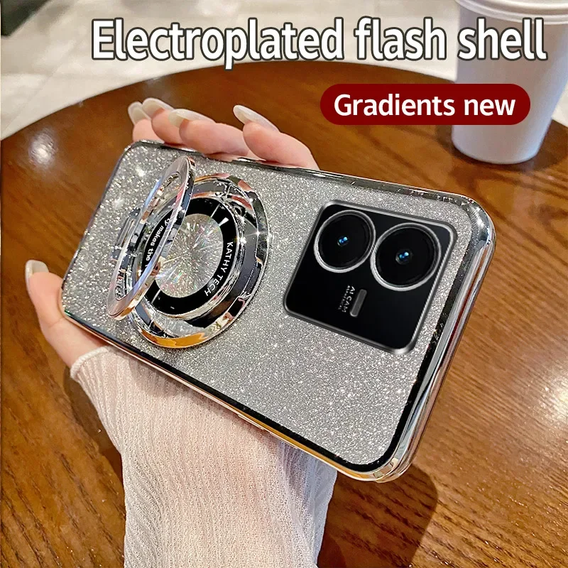 Electroplating Soft Glitter TPU Phone Case with Magnetic Bracket