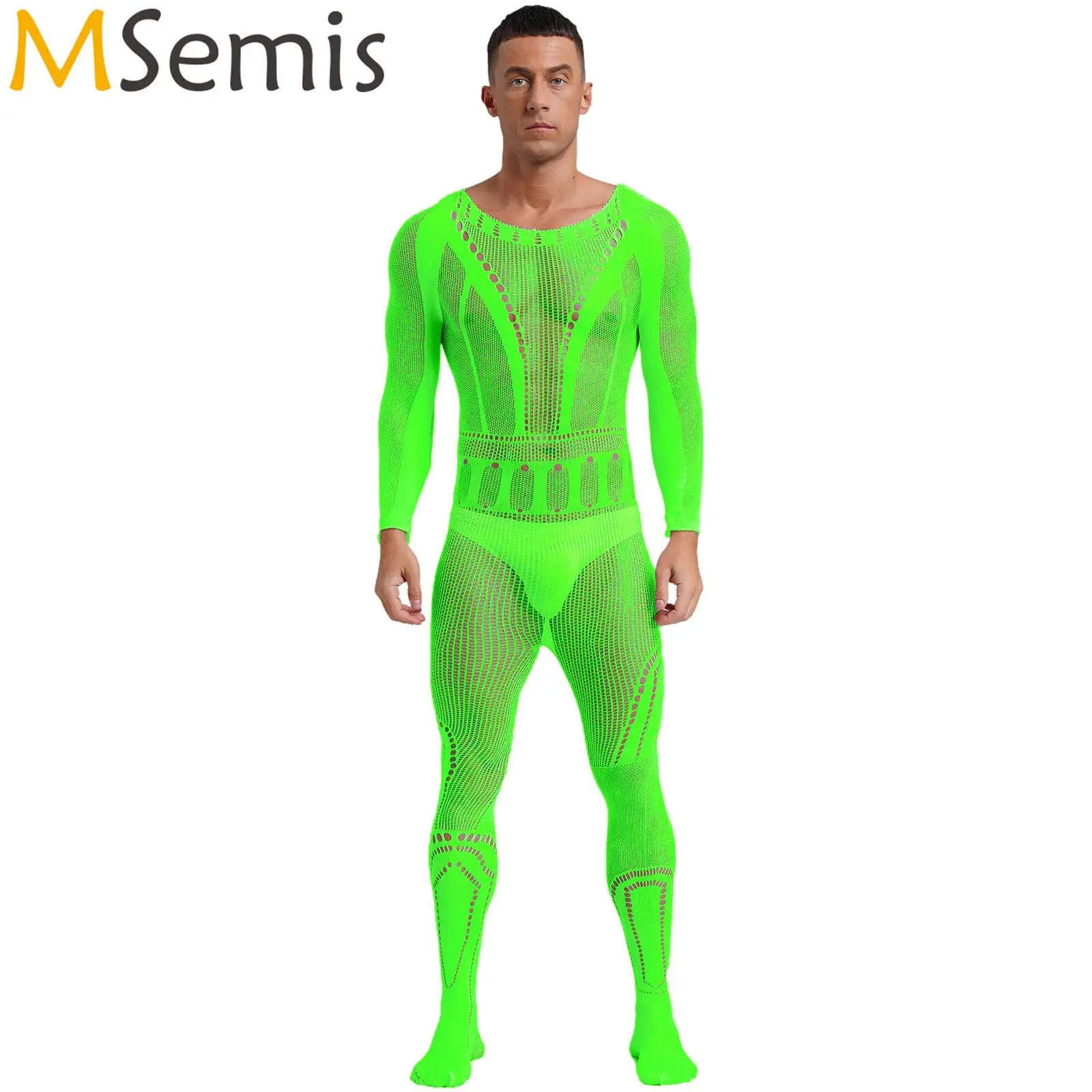 Mens Lingerie One Piece See-through Fishnet Bodystocking Jumpsuit Hollow Out Transparent Bodysuit Sleepwear Nightwear Unitard men jumpsuit