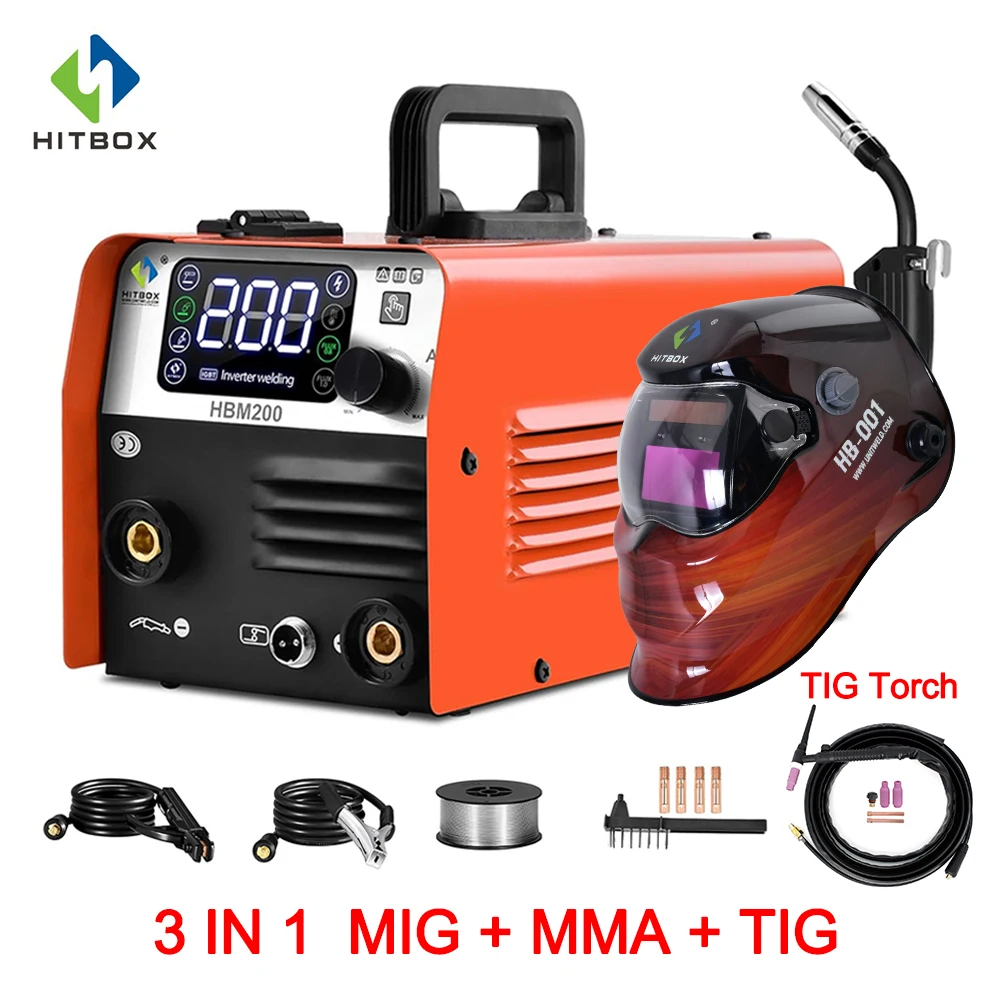 Hitbox 3 In 1 Saldatrice Semiautomatica 200A Saldatrice Mig/Mma/Tig Nessuna Attrezzatura Per Saldatura A Gas Inverter Igbt