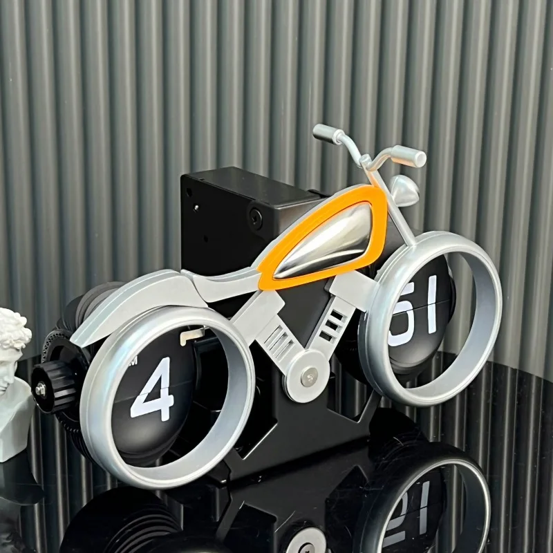 Vintage Motorcycle Flip Page Clock Automatic Page Turning Quartz Time Clocks