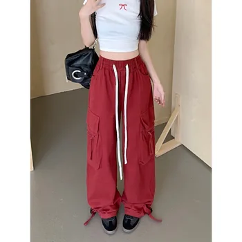 الأمريكية شارع العليا فضفاض حجم كبير السراويل البضائع النسائية الشارع الرقص Y2K موضة السراويل البضائع الصلبة النساء الخريف بنطلون جديد 4