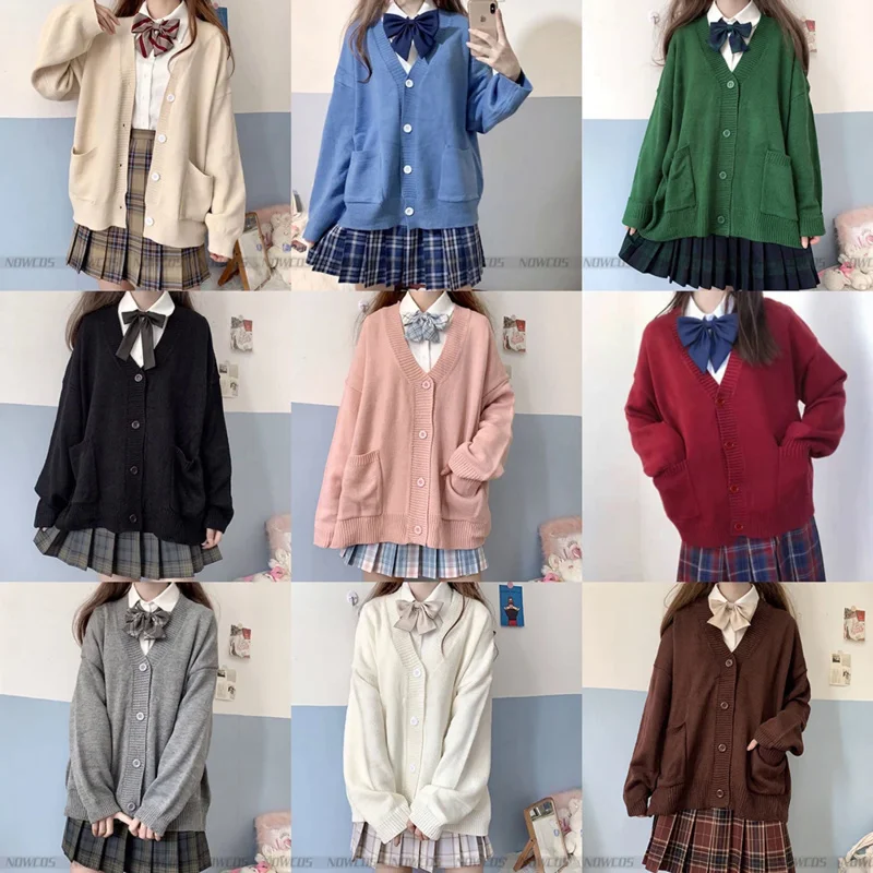 

Японский Школьный свитер, Весна-Осень 100%, Хлопковый вязаный свитер с V-образным вырезом, униформа JK, разноцветный кардиган для студенток, косплей