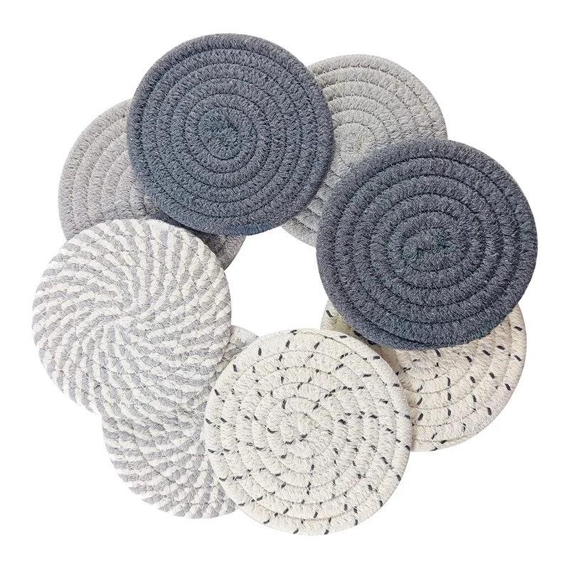 

8 Pcs Drink Coasters With Holder, 4 Colors Absorbent Coasters For Drinks, Minimalist Cotton Woven Coaster Set For Home