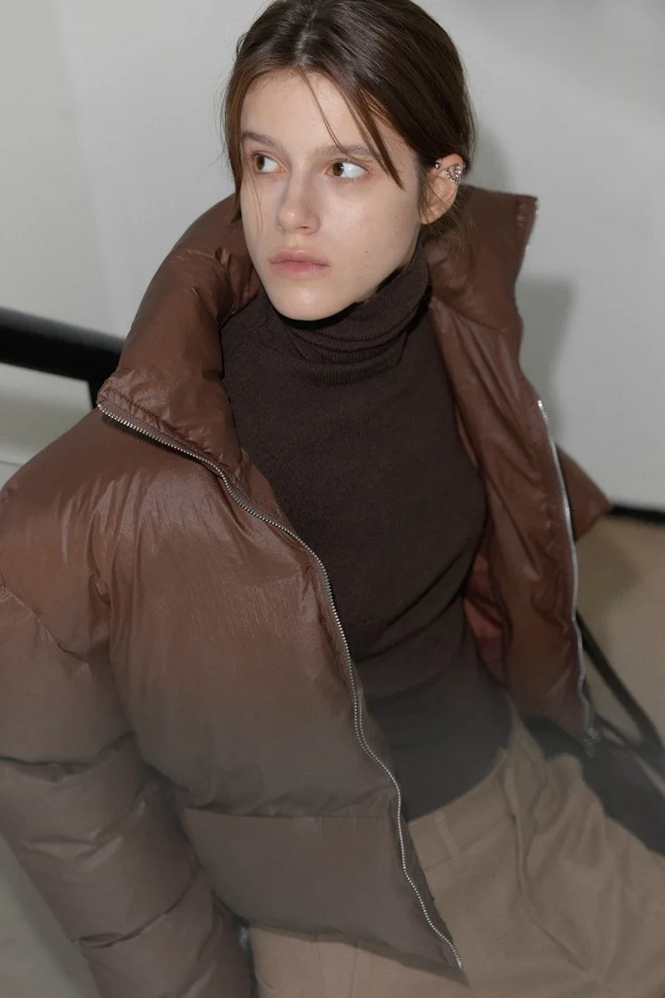 【Limited time discount】Short Stand Neck Bread Down Jacket for Women's Winter 90 White Duck Down Coat for baggey Warmth Overcoat