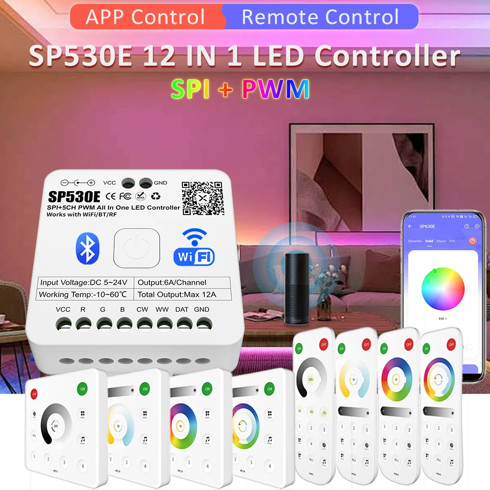 Contrôleur Bluetooth Pour Bande LED CCT – Dual Blanc (blanc Chaud/blanc Froid), App IOS/Android, 5-24V