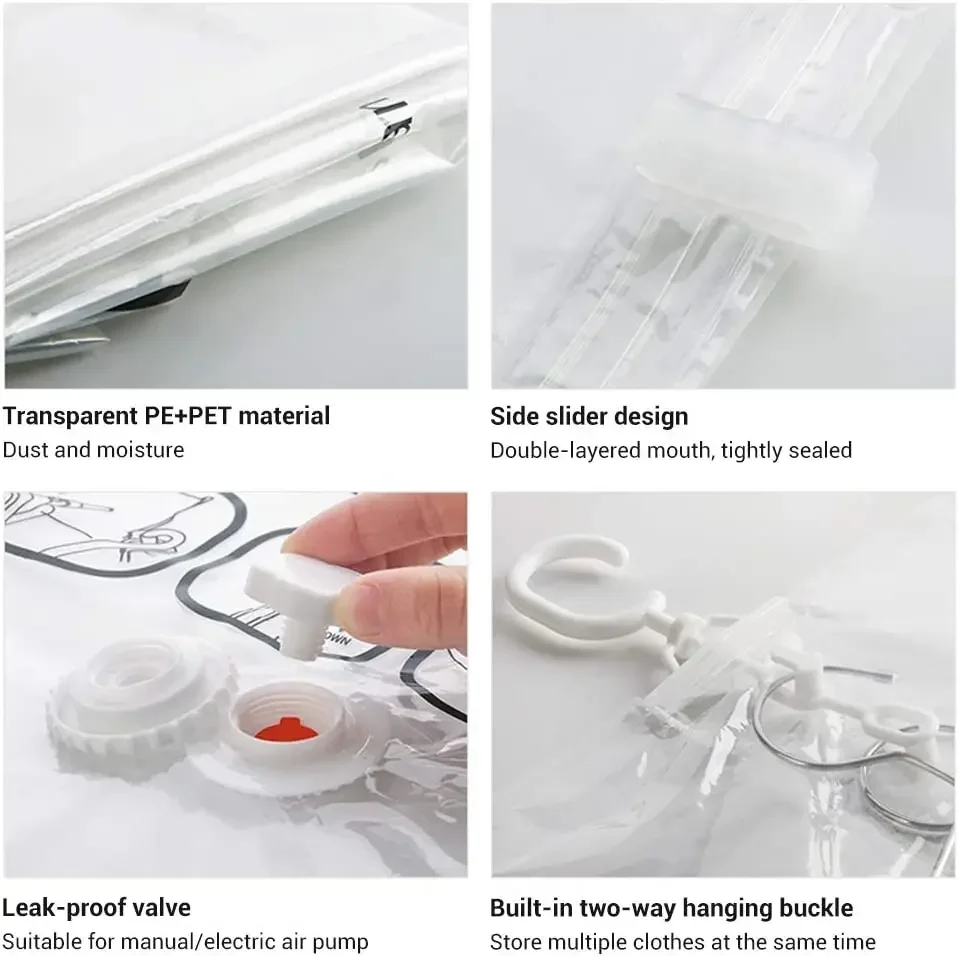 WIKHOSTAR Vacuum Bag For Clothes Hanging Vacuum Storage Bag Seal Storage Clothing Bags for Suits Dress Coats Closet Organizer