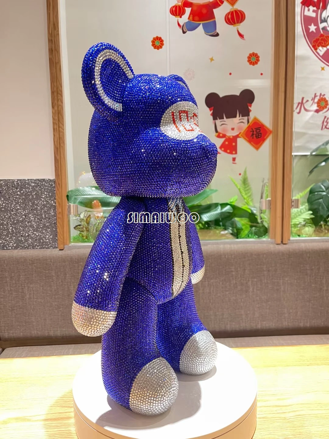 Anpassbare Uhr Bär Statue DIY Blinged Glänzendes Tierspielzeug Handgemachtes Mosaik Kreuzstich Home Dekoratives Kindergeburtstagsgeschenk – Detail 2