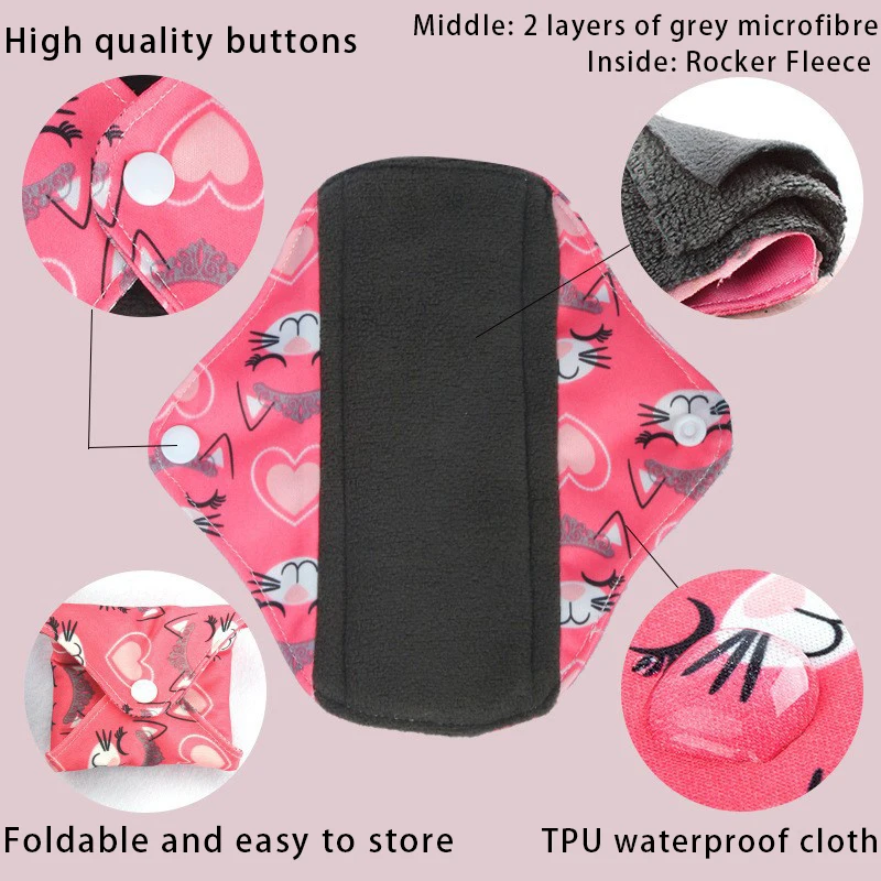 BIAI 5PCS Menstrual Pads Reusable Breathable Ladies Washable Cloth Menstruation Organic Female Menstrual Pad For Women 18*18CM