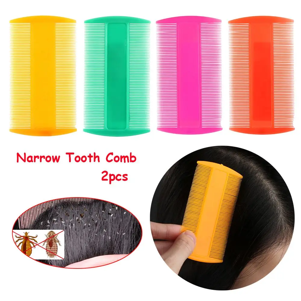 2Pcs Random Color Useful Portable  Flea Remove Double Sided Hair Styling Tools Lice Comb Narrow Tooth Comb Beauty Brush double sided nit fine tooth head lice hair combs for kids pet dog flea plastic head flea hair combs remove lice comb brush