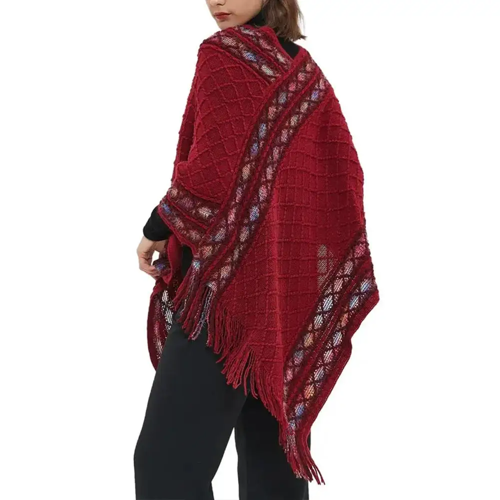 Women's Retro Pullover Tassel Shawl Unique Vintage Knitted Comfortable Warm Loose Ethnic Sweater Retro Style Pullover Shawl