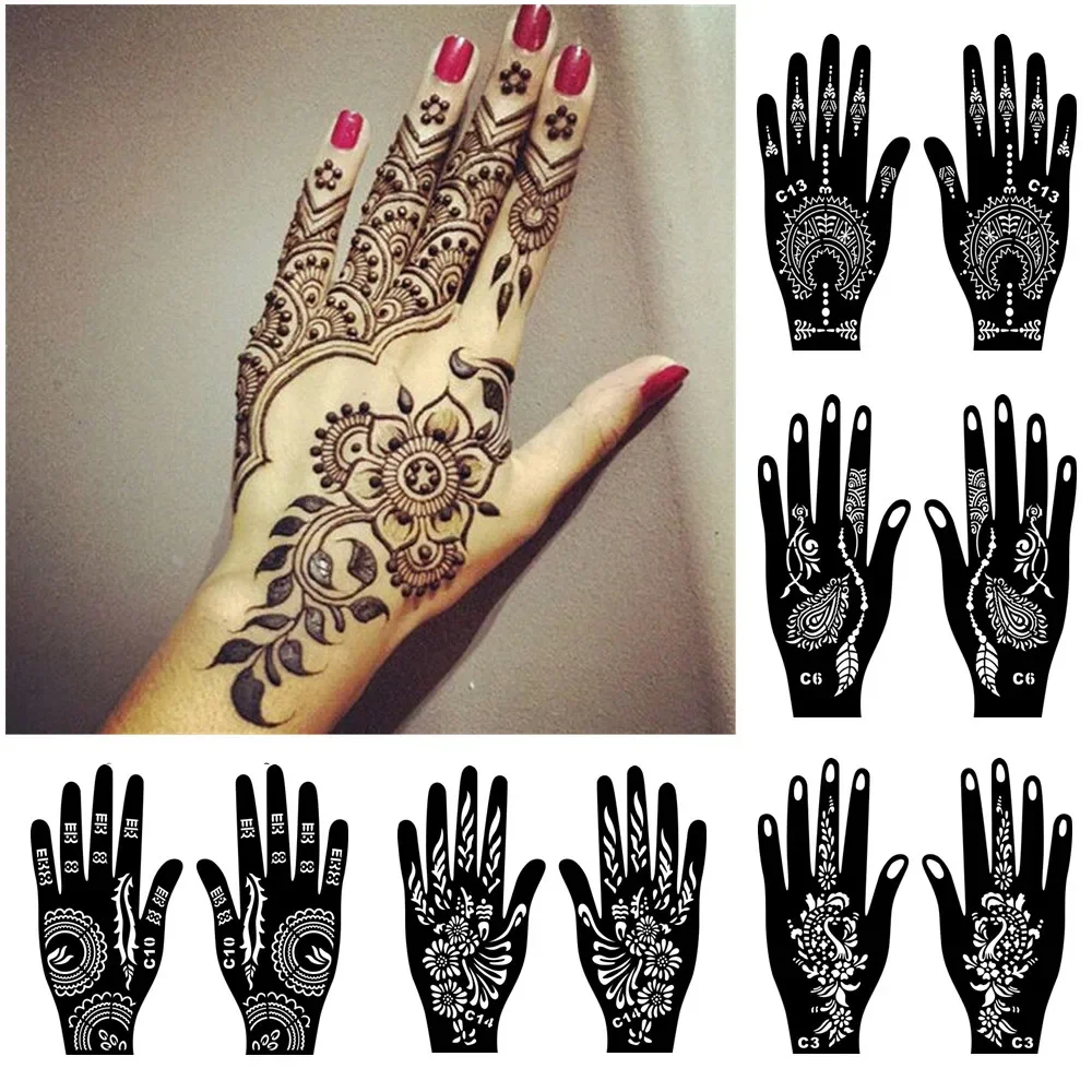 Nuovo Design Arabo Hennè Stencil Riutilizzabili Per Le Mani Aerografo Modelli Di Tatuaggi Temporanei Per Le Donne Matrimonio India Mehndi Paint