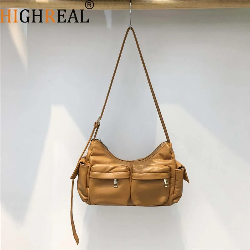 

Стильные Серебристые сумки через плечо HIGHREAL из искусственной кожи с двумя карманами для женщин, роскошная брендовая маленькая сумка на плечо, женские сумки