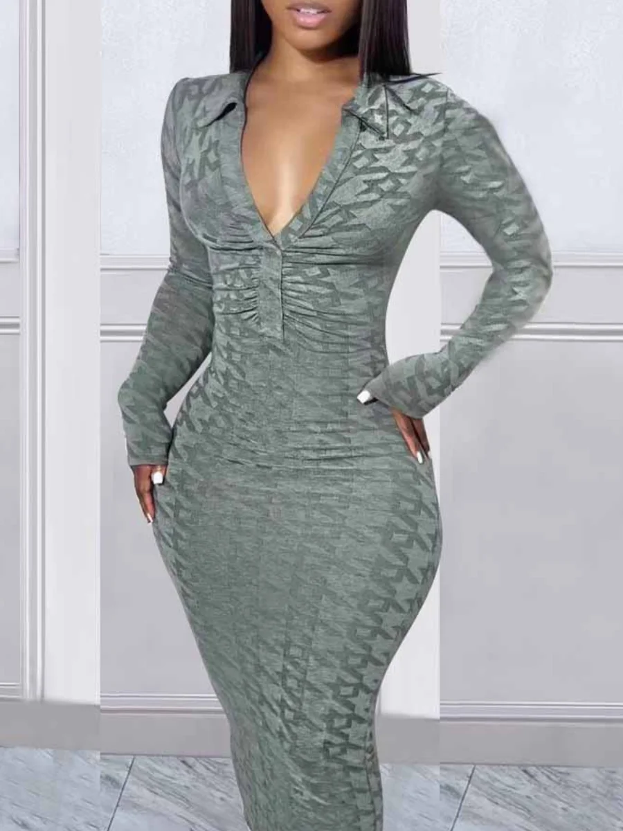 

LW Bodycon Dress Autumn winter NEW long sleeve dress sexy V neck slim elegant dresses casual Party maxi dress Vestidos