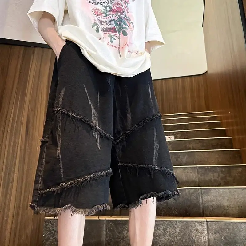 Denim Shorts Summer Jeans Shorts Men's New Loose Straight-leg Tie-dye Design Five-point Denim Shorts
