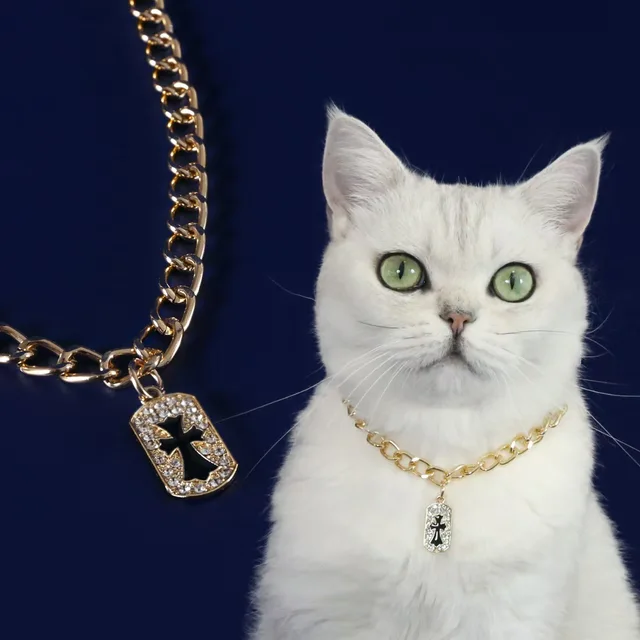 Fashion Cross Pendant Dog Accessories for Cat Neck Wear Fancy Zircon Pet Necklace Adjustable Cosplay Small Medium Puppy Collar 3