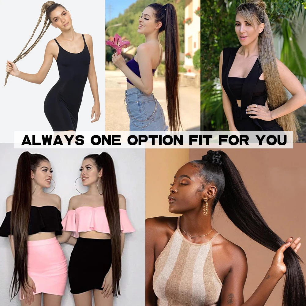 MERISIHAIR Synthetic Long Straight Wrap Around Clip In Ponytail Hair Extension Heat Reistan Pony Tail Fake Hair MERISIHAIR Synthetic Long Straight Wrap Around Clip In Ponytail Hair Extension Heat Reistan Pony Tail Fake Hair