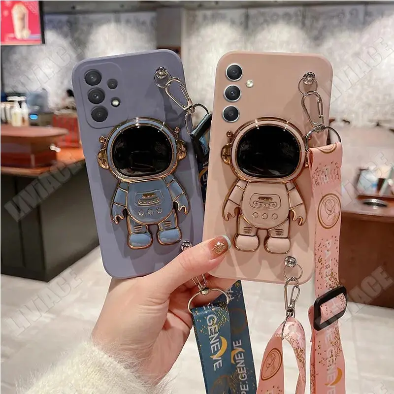 Astronaut Lanyard Crossbody Silicone Case with Stand Cover