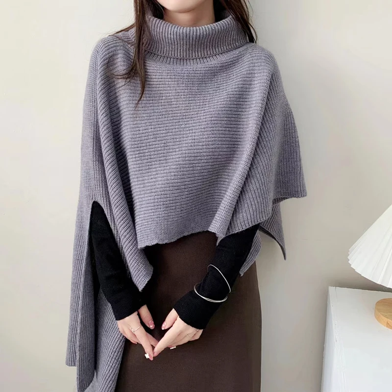 Winter New Irregular Turtleneck Knitted Cape Casual Warm Shawl Scarf Women's Sweater Fashion Women's Clothing