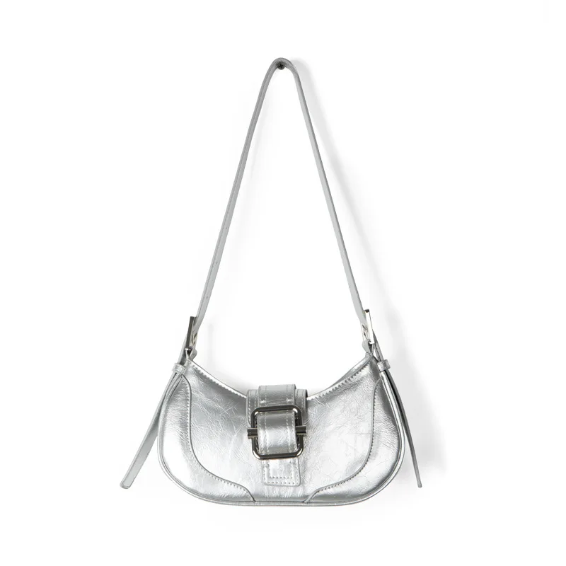High Quality Fashion Female Silvery Shoulder Bag Solid Color Women Versatile Light Advanced Texture Underarm Bag