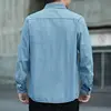 Spring Autumn Men's Denim Shirts Cotton Long Sleeve Solid Color Slim Casual Shirts Mens Blue Streetwear Daily Jean Blouse Tops 4