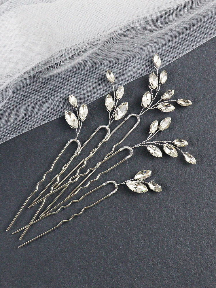 5PCS Silver Hair Pins for Women Rhinestone Head Jewelry Handmade Wedding Hair Accessories Party Bride Clips