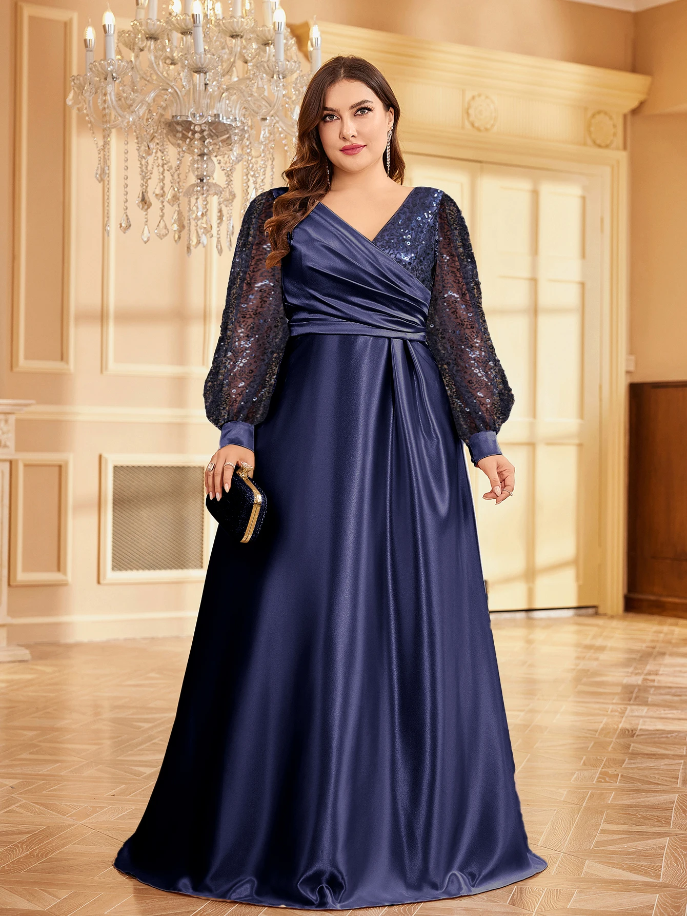 Vestidos de encaje y chiffon con mangas largas y bolsillos Azalea Tallas Grandes