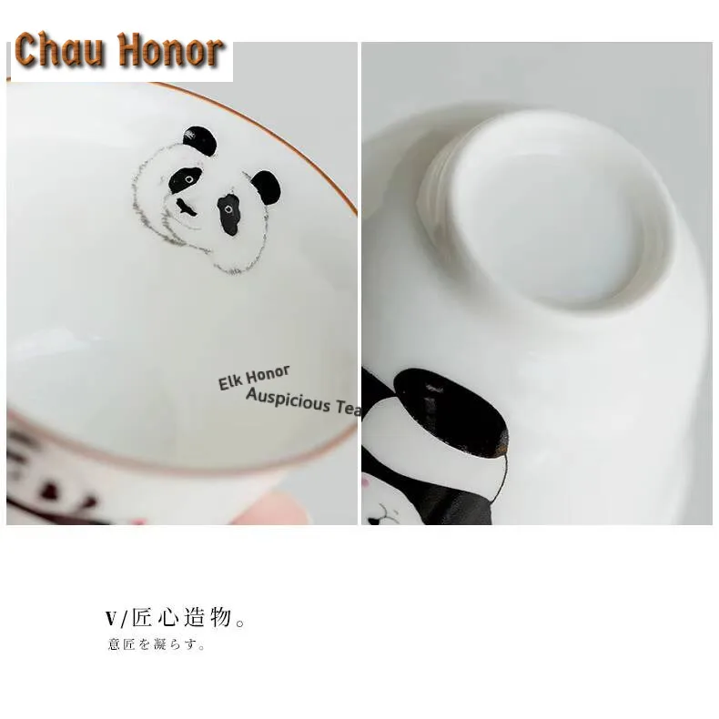 2pc/set Chinese Panda Art Tea Cup White Porcelain Cute Ceramic Teacups Household Kung Fu Tea  Tea-tasting Single Master Cup 50ml