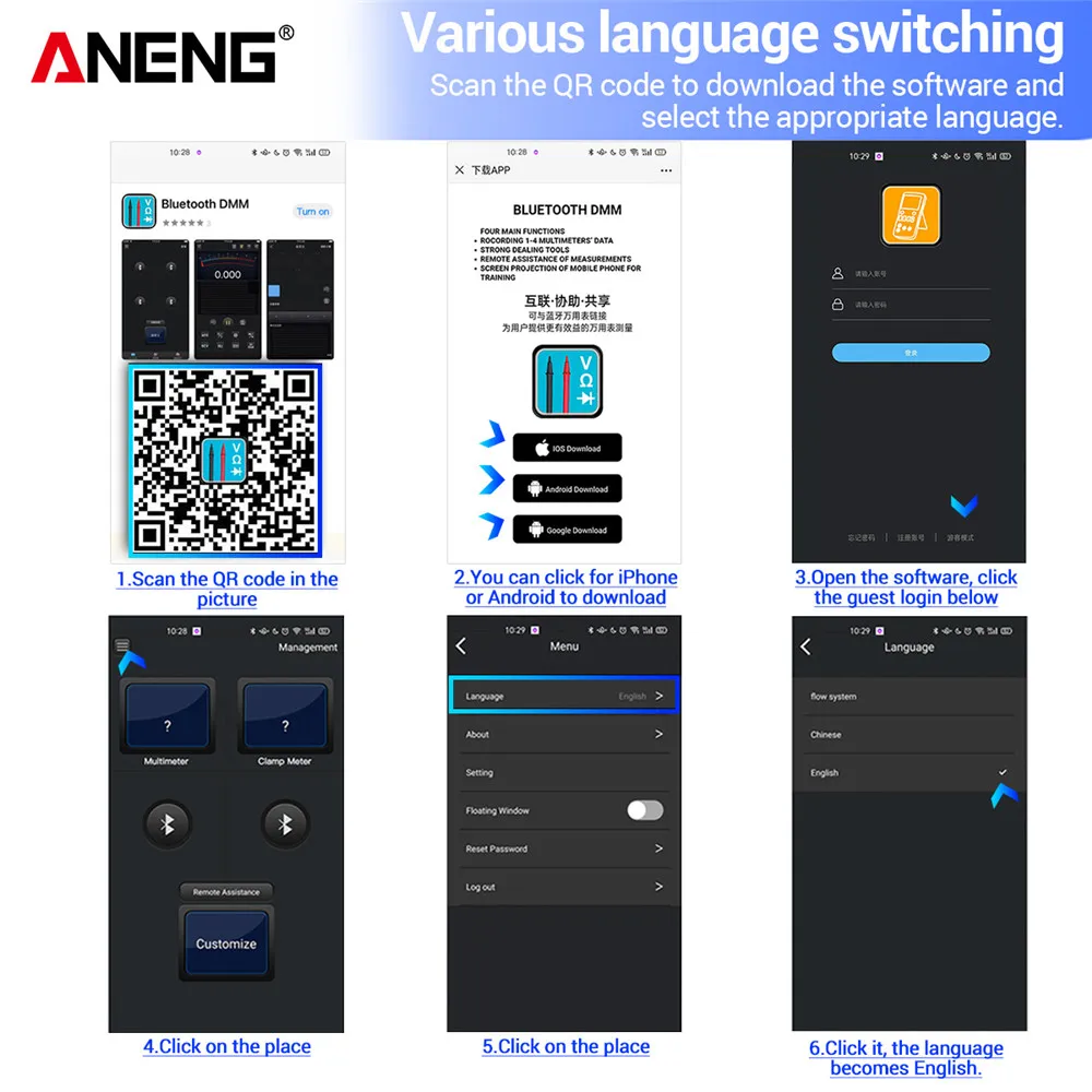 ANENG AN9002 Bluetooth Digital Multimeter 6000 Counts Professional MultimetroTrue RMS AC/DC Current Voltage Tester Auto-Range