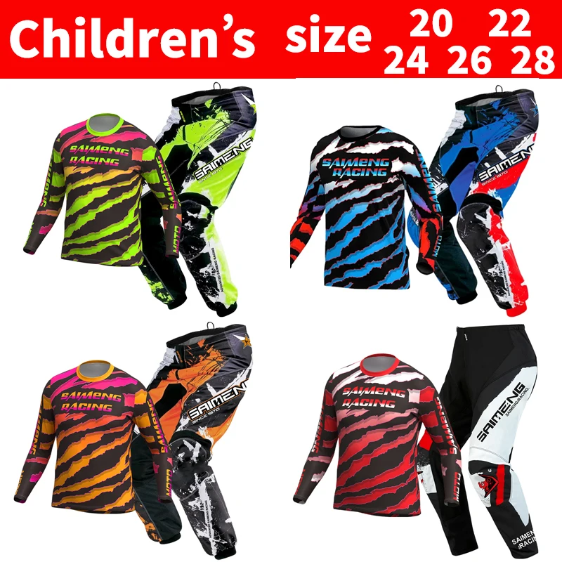 motocross suit jersey and pants kids enduro saimeng gear set mx jersey pants motorbike clothing mtb carracing Off Road equipment