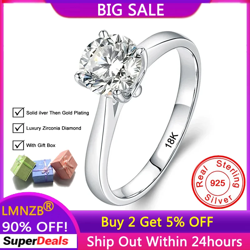 With Credentials Luxury 18K White Gold Rings Women Round 2 Carat Wedding Band Silver 925 Jewelry Anniversary Gift With Gift Box