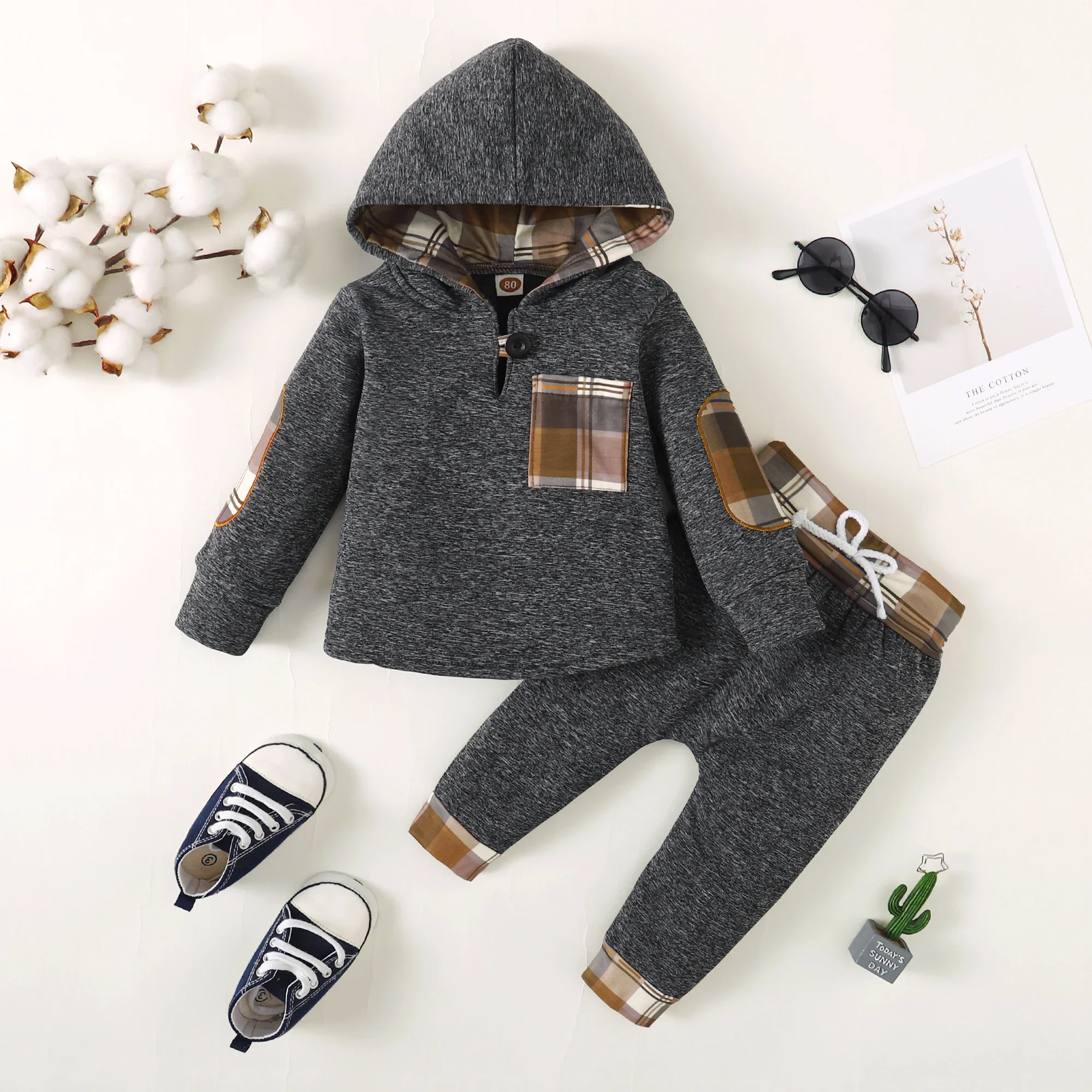 Winter Toddler Boy hoodie Clothes Baby Outfits, Little Boys Plaid