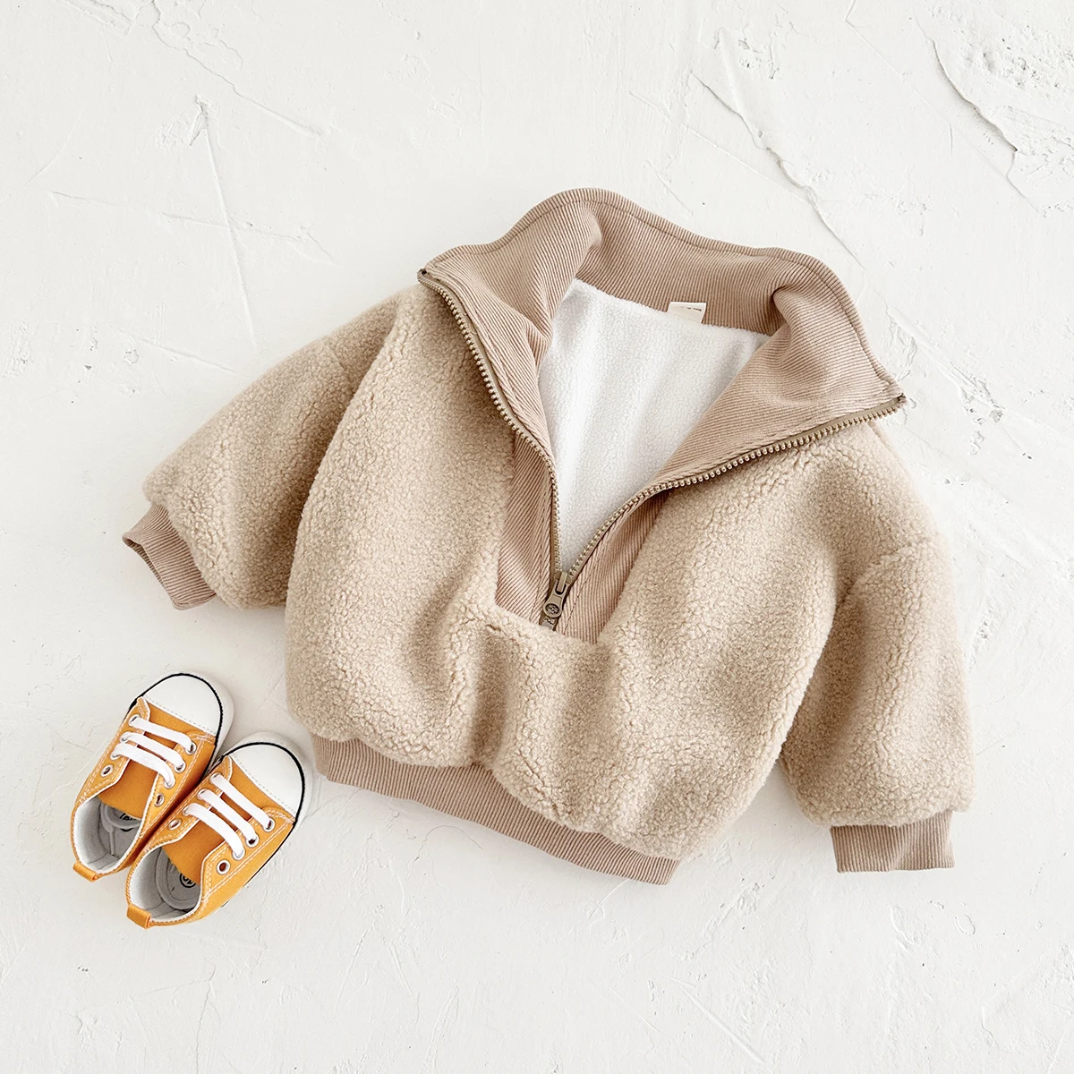 Korean Baby Boys Girls Coat Lamb Wool Warm Winter Thicken Half-Zip Fleece Jacket Solid Colour 0-3Y Toddler Top