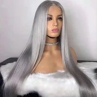 Perruque Lace Front Wig brésilienne naturelle, cheveux lisses, gris argenté, 13x4, couleur transparente 5