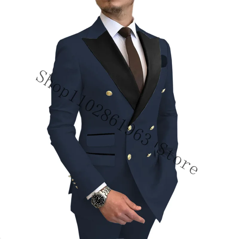 White Double Breasted Men Suits 2 Pieces Peaked Lapel Slim Fit Wedding Groom Tuxedos Men Blazer Jacket Costume Homme Mariage