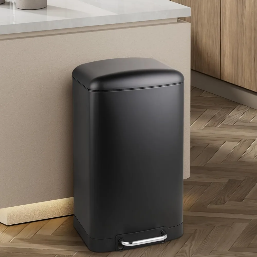 Step-on Trash Can 10.5 Gallon Garbage Can with Lid and Metal Pedal 40 Liter Waste Bin with Inner Bucket Back &Handle Indoor 2