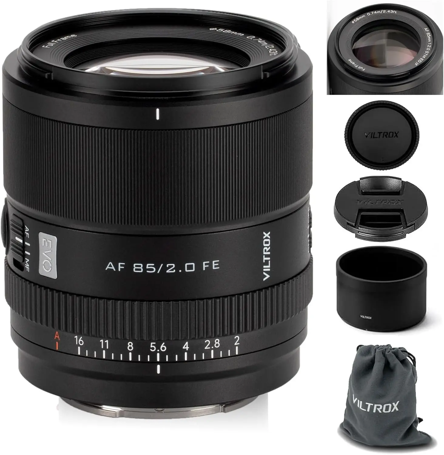 VILTROX 85mm F2.0 EVO FE 풀프레임 렌즈  E용, 자동 초점 중형 망원 단초점 렌즈 A7IV ZV-E1 A7CII A7RV FX3 A7SIII