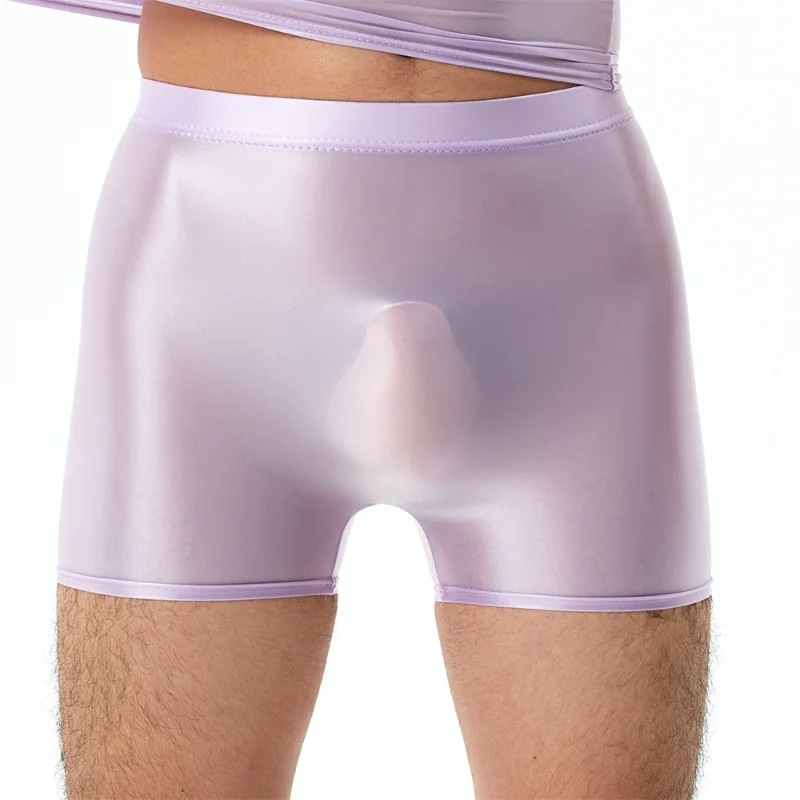 Men's Transparent Glossy Boxers with U Convex Pouch