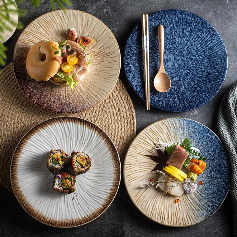 Ceramic Western Cuisine Plate Eight Inch Underglaze Color Flat Plate European Household Circular Vegetable Dish