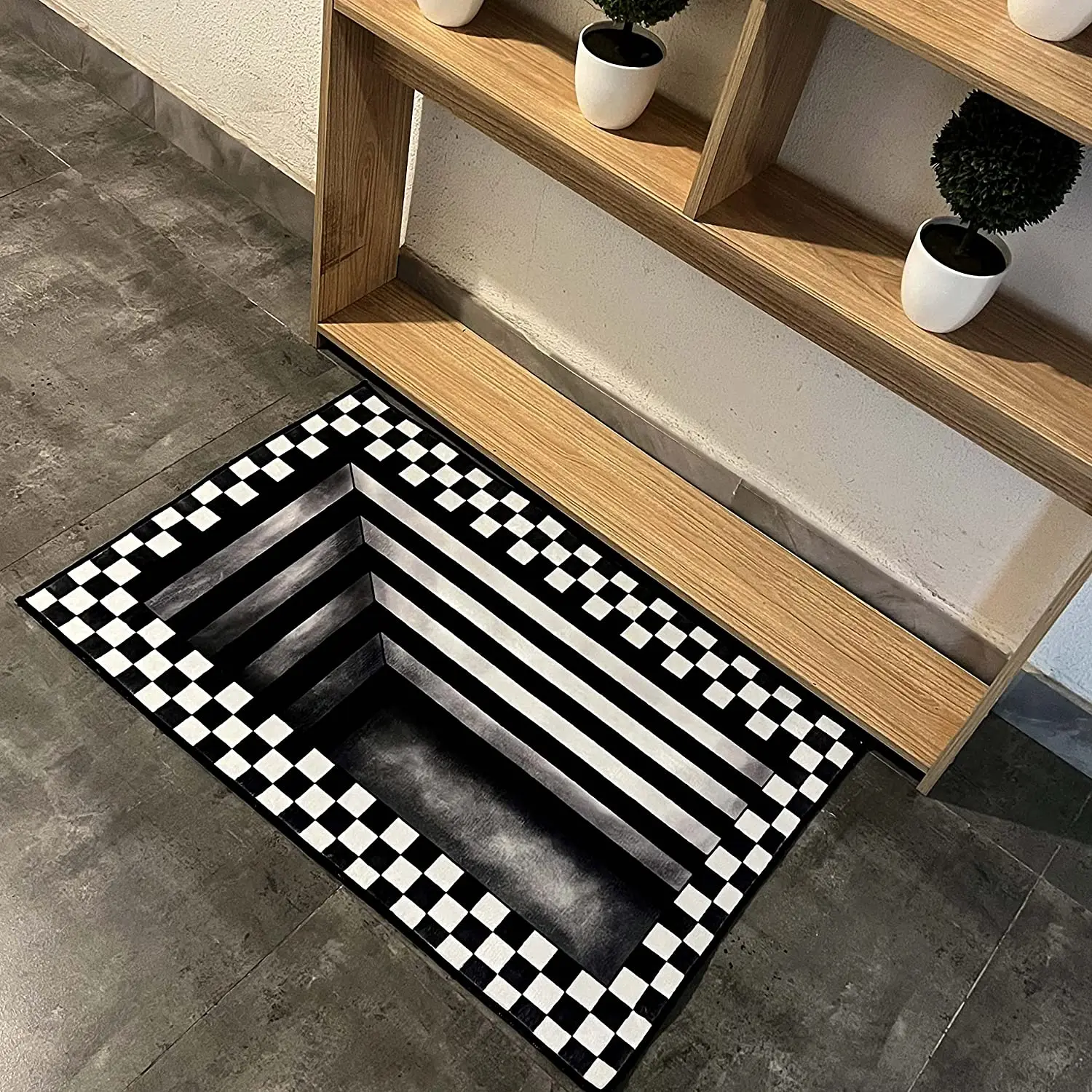 

3D Vortex Illusion Square Rug Outdoor Mat Black and White Checkerboard Trap Floor Mat Decor Indoor Carpet Bath Mat