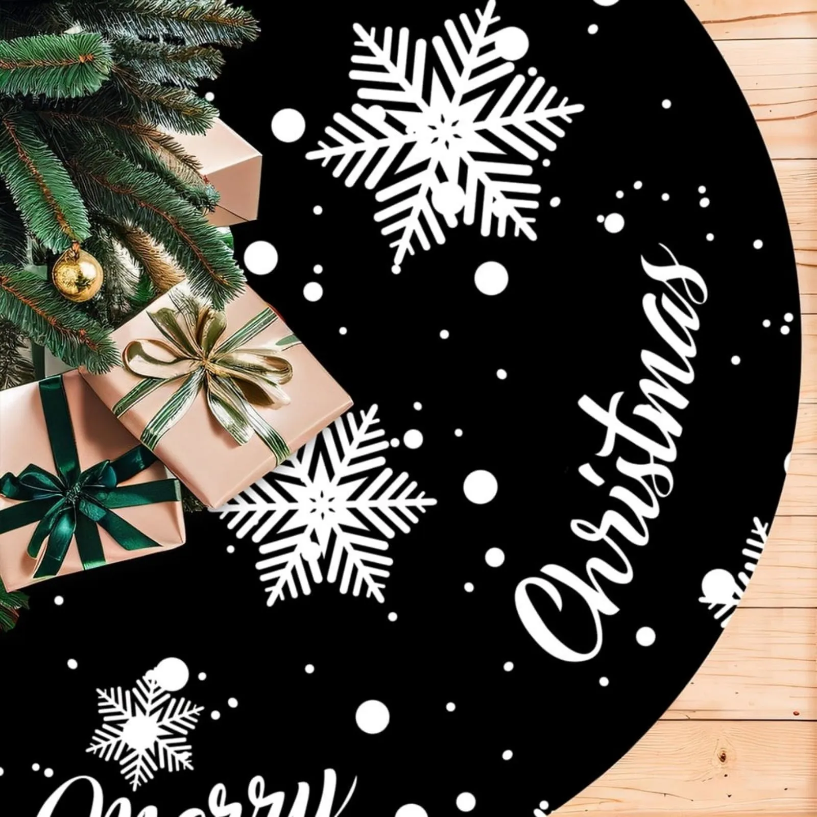 White Stamping Plush Christmas Tree Skirt High Luxury Christmas Floor Mat Tree Carpet Decoration Suitable for Christma