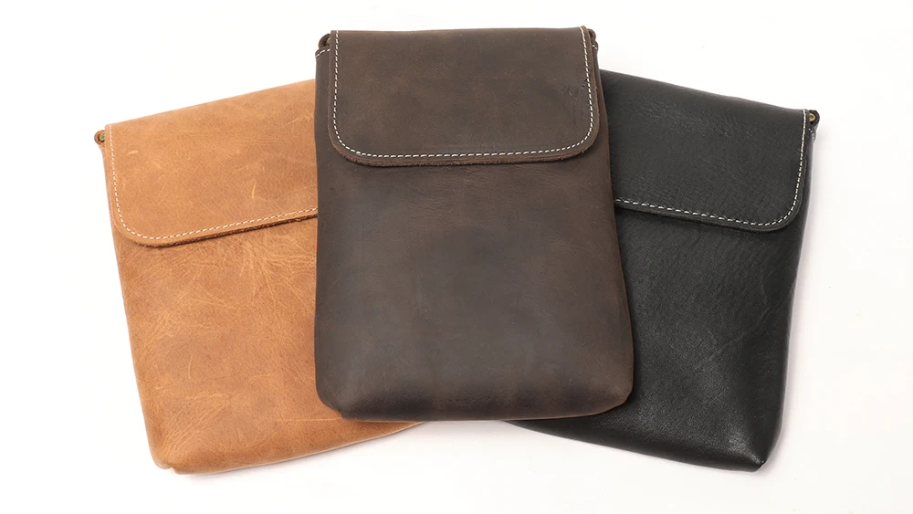Damen Vintage Crazy Horse Leder Schultertasche, Rindsleder Handytasche, Messenger Bag, Verstellbarer Riemen, Reisetasche (Braun/Schwarz/Dunkelbraun) – Detail 4