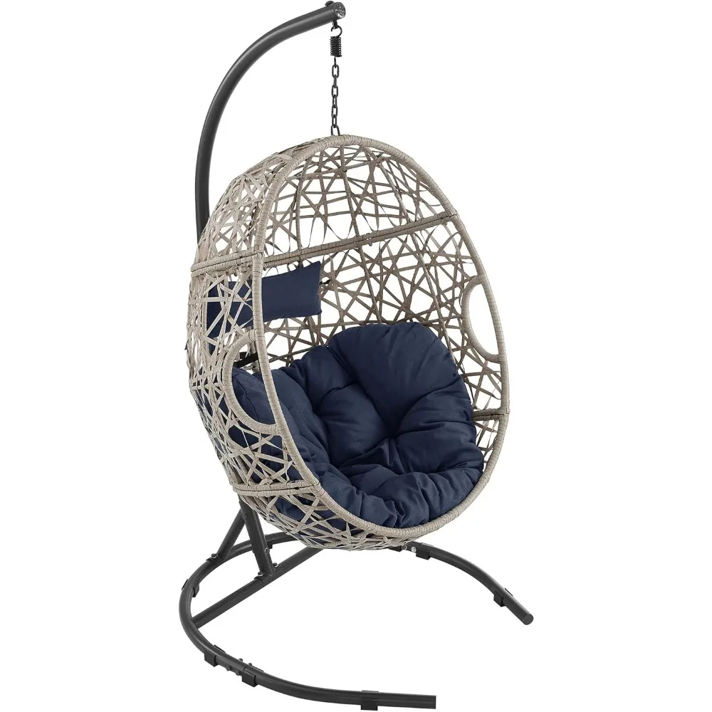 Outdoor Furniture Egg Chair Swing with Stand and Cushion, for Garden Patio Backyard Lawn, Wicker Tear Drop Hammock Chair 5