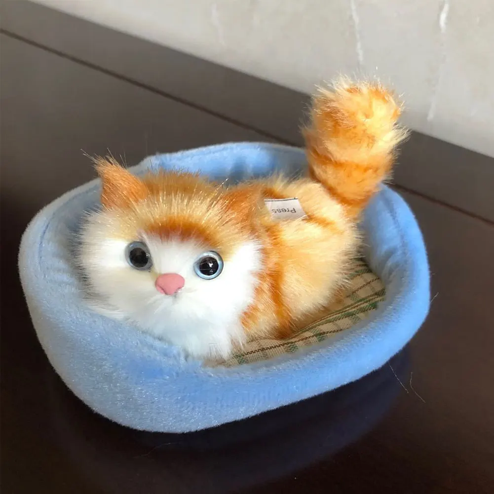 Simulation Mini Cat Cute Plush Cats with Sound Children Birthday Gifts Creative Imitation Cat Toys Ornaments Home Decoration 6