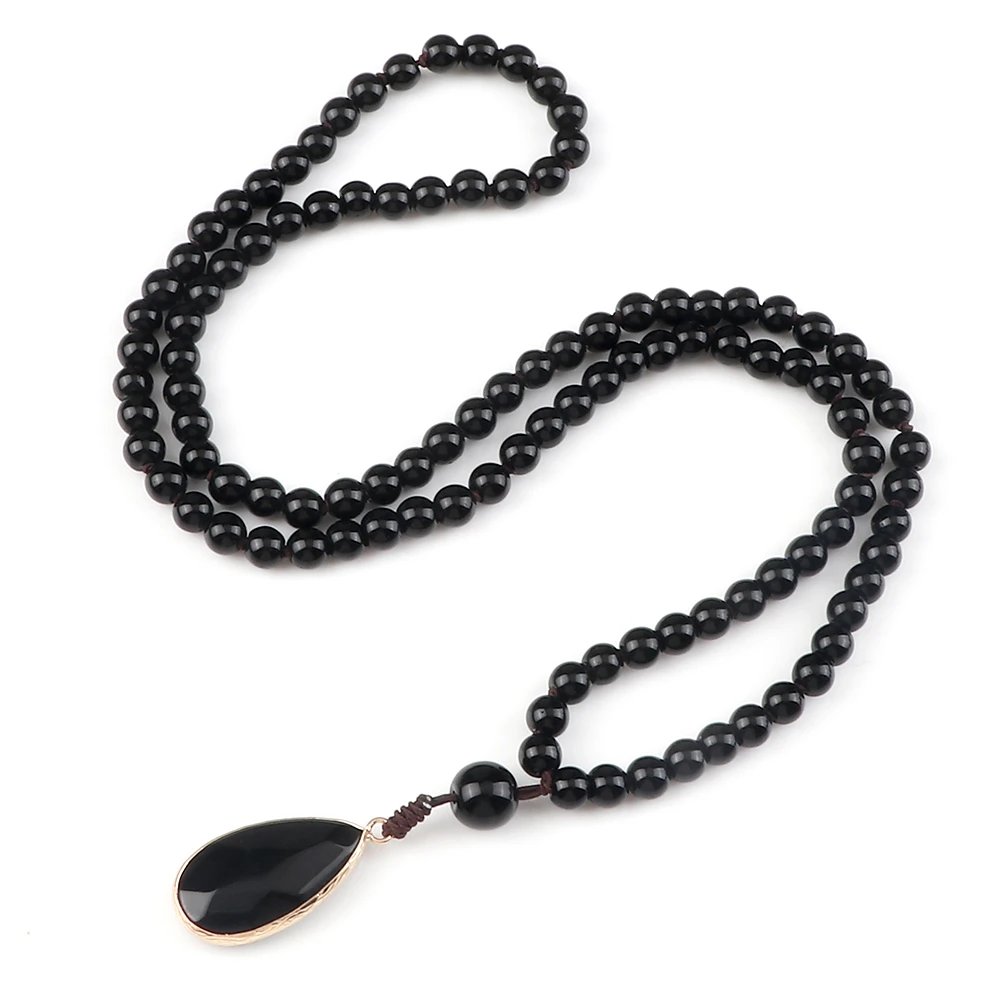 Black Obsidian Meditation Necklace For Men Natural Black Onyx 108 Mala