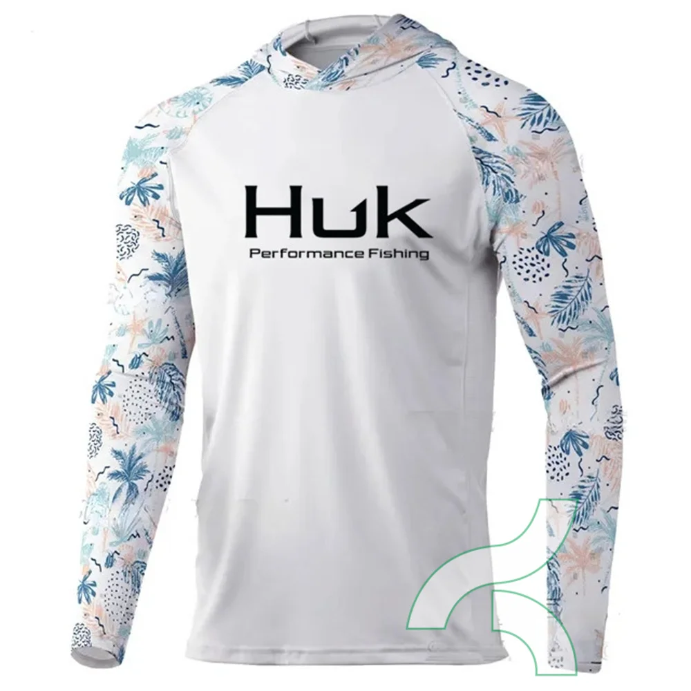 

HUK Fishing Shirts Hooded Sun Protection Fishing Clothing Men Camisa De Pesca Breathable Anti-UV Fishing Hoodie T-shirts UPF 50+