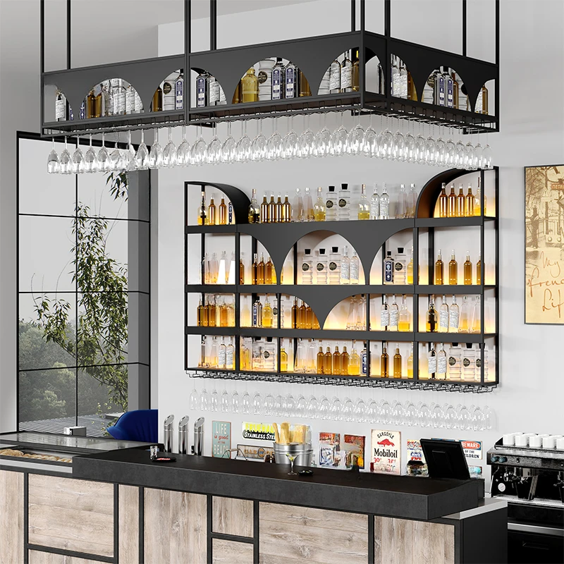 Creative Iron Wine Rack Cabinet Bar Wall Modern Hanger Wine Display Cabinets Restaurant Background Stojak Na Wino Decoration