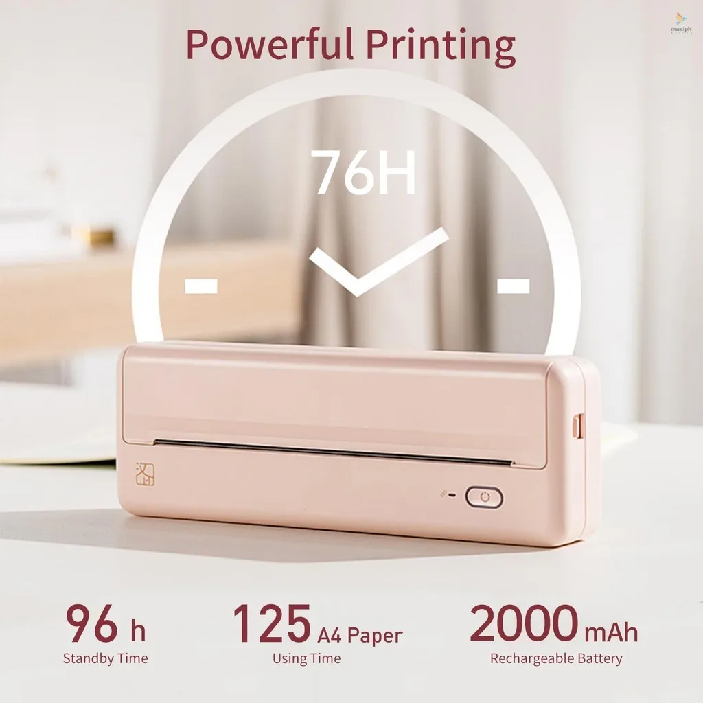 HPRT MT810 A4 휴대용 열전사 프린터, 무선 BT 연결, iOS 안드로이드 모바일 포토 프린터 지지대, 210mm, 110mm